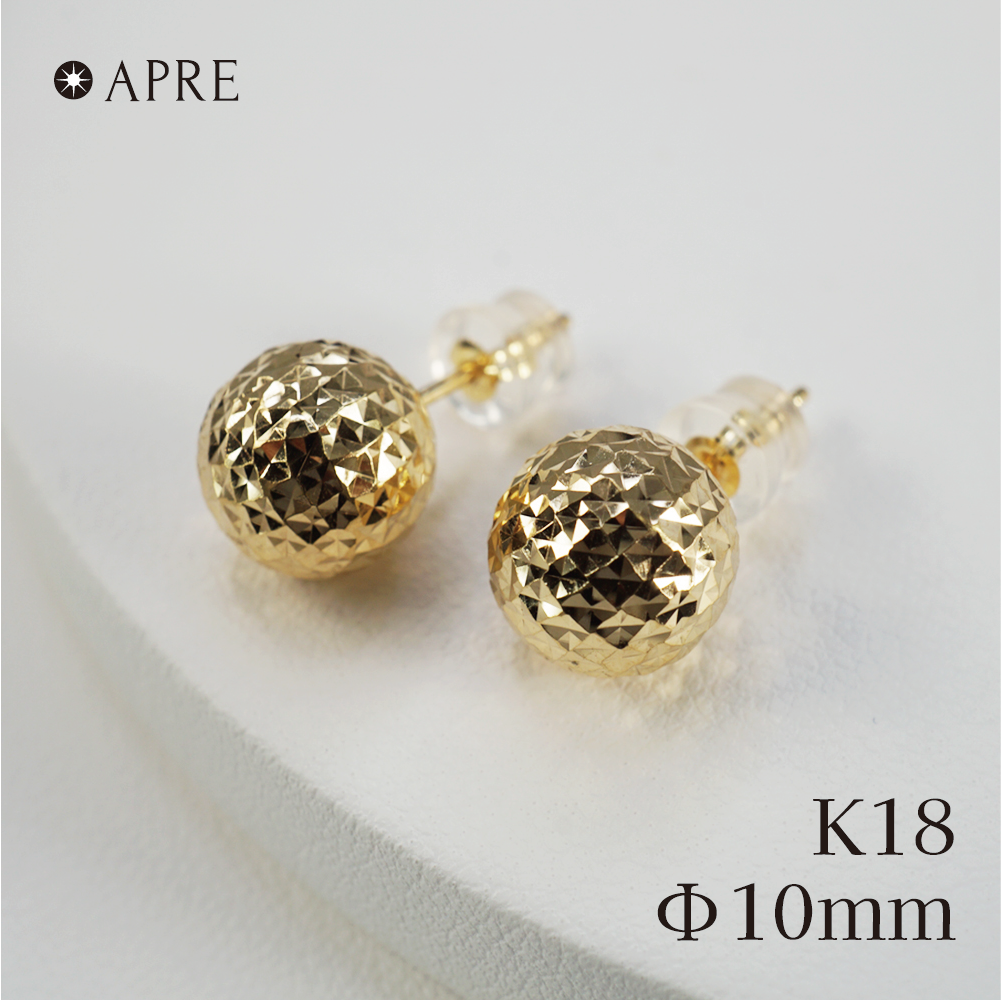 新品N/新品】 K18 ミラーカット ボールピアス 直径10mm 18金 K18YG 新品N/新品】 K18 ミラーカット ボールピアス 直径10mm 18金 K18YG