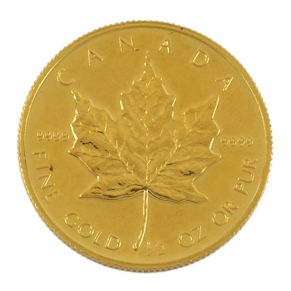 中古B/標準】 24金 メイプルリーフ 金貨 1/2オンス 1/2oz ランダム