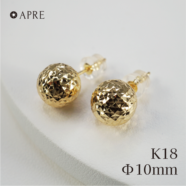新品N/新品】 K18 ミラーカット ボールピアス 直径10mm 18金 K18YG