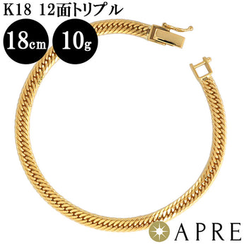 Kihei Bracelet 18K K18 Triple 12 Sides 18cm 10g Mint Certification Engraved Gold Kihei Chain 12 Sides Triple 12 Sides 750 New Immediate Delivery 
